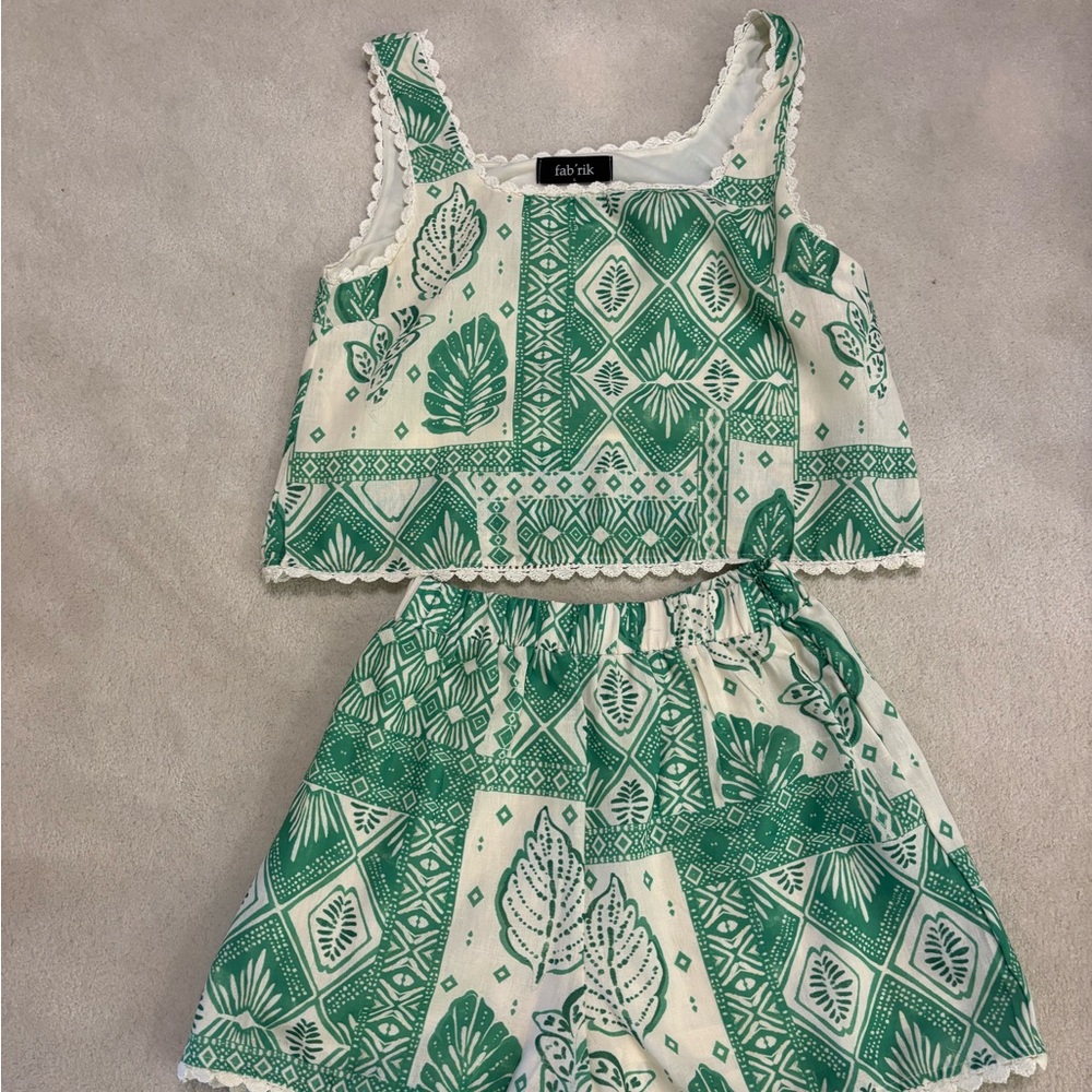 fab'rik White Tank with Green Botanical Trim SOLD OUT